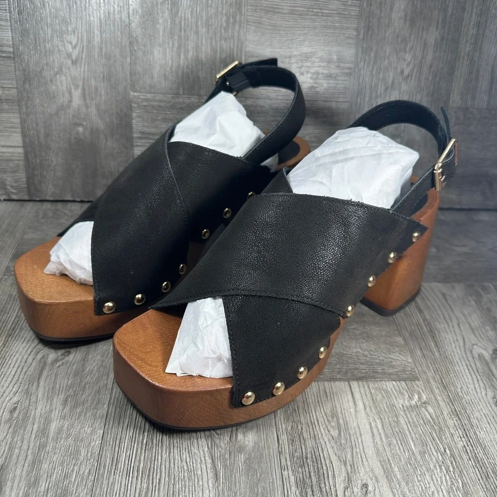 MIA Liarra Platform Clog Sandals Women 7 Black Studded Slingback NEW